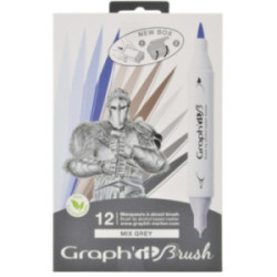 GRAPH'IT BRUSH & EXTRA FINE Set 12 marqueurs - Mix greys