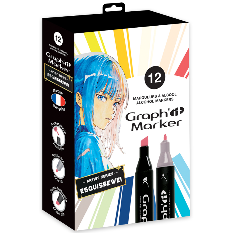 GRAPH'IT Set de 12 marqueurs - ARTIST SERIES - ESQUISSEWEI